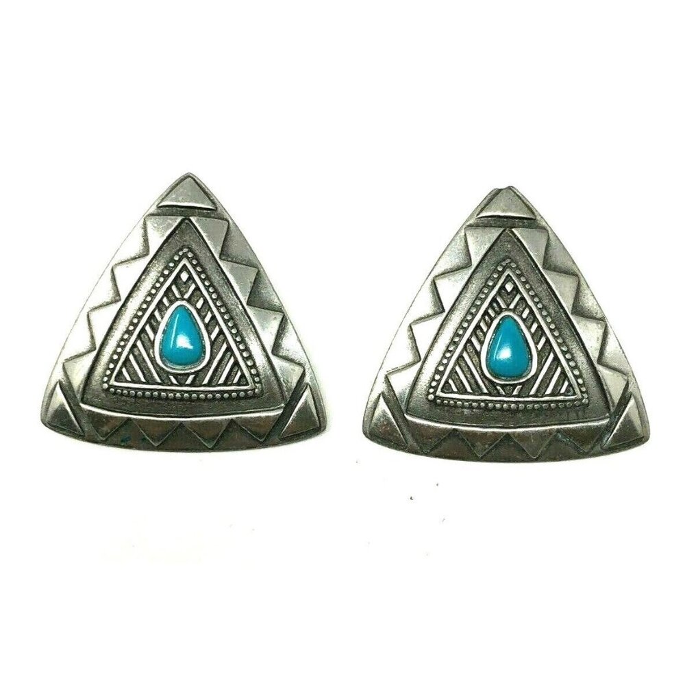 Vintage JJ‎ Earrings Southwestern Style Pierced Blue Acrylic Stones